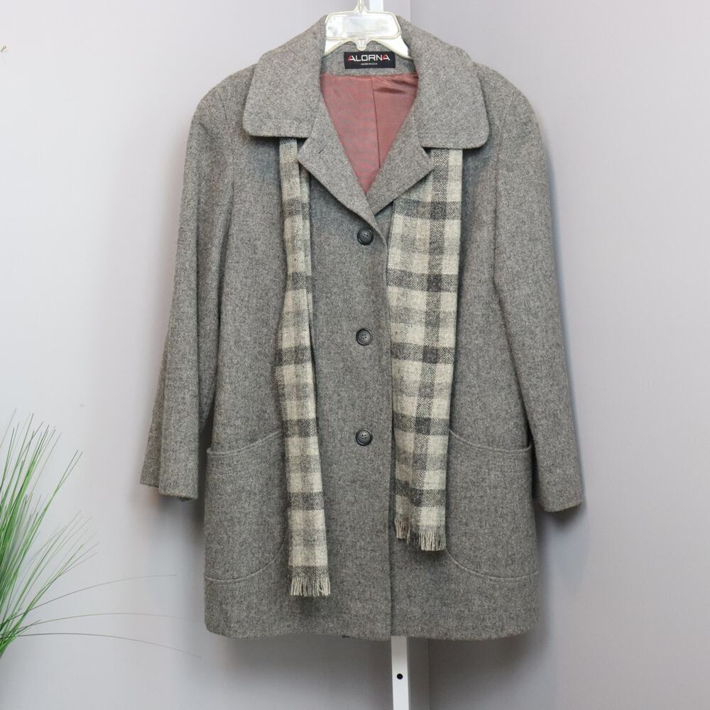Alorna‎ Wool Blend Coat Gray USA Made w/ Scarf Vintage Style – See Measures
